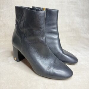 Tory Burch Brooke Stamped Heel Leather Bootie Size 9.5 M‎ Logo